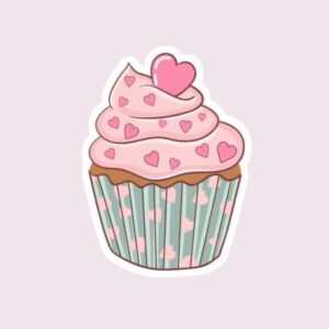 Hearts Pink Cupcake - Sticker